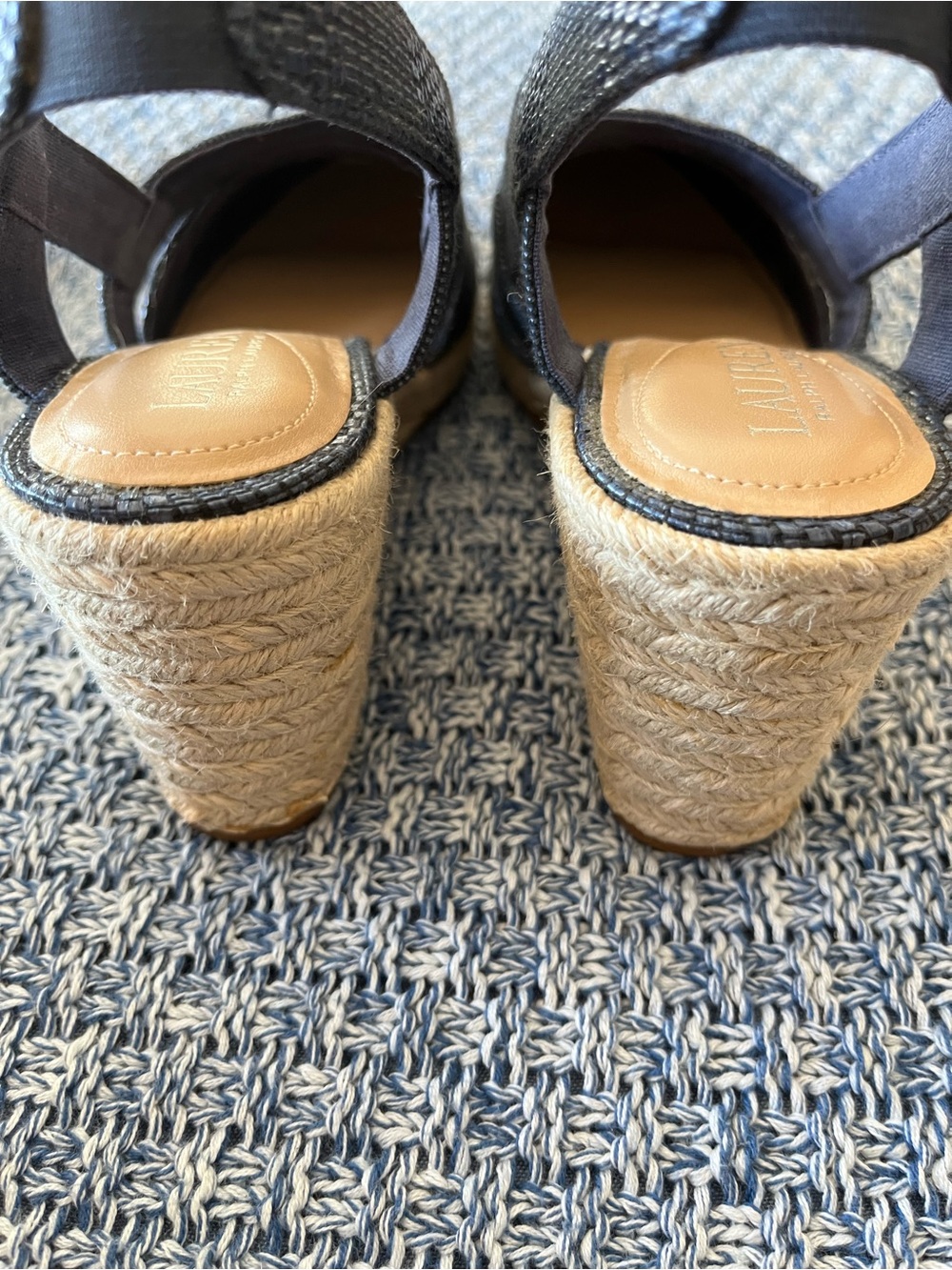 LAUREN Ralph Lauren Navy Woven Espadrille Slingback Flats with Natural Jute Toe - Picture 7 of 14